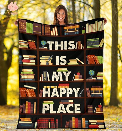 Discover This Is My Happy Place Fleece Blanket, Reading Lovers Gift, Librarian Blanket