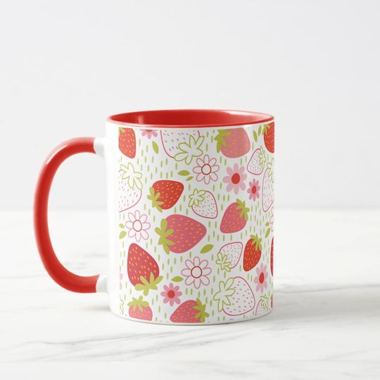 Discover Cute Red Strawberry Pattern Mug