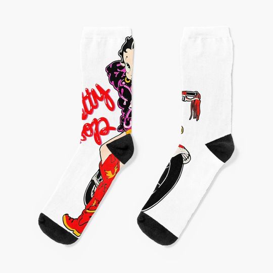 Discover Vintage 90s Betty Boop, Betty Boop Motorcycle Black Socks