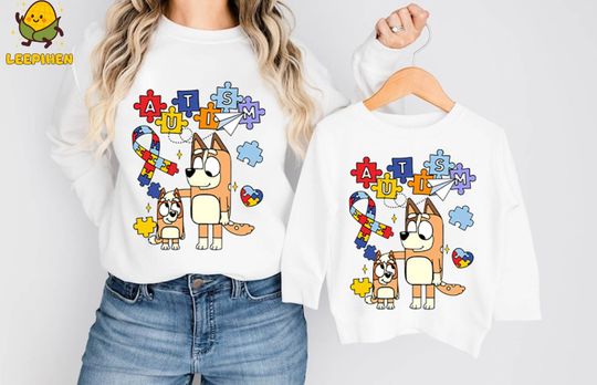 Discover BlueyDad Autism Mom Shirt, I Wear Blue For Autism Awareness Shirt