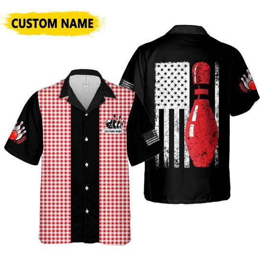 Discover Personalize Custom Bowling Name USA Pins Vintage, Bowling Team Hawaiian Shirt