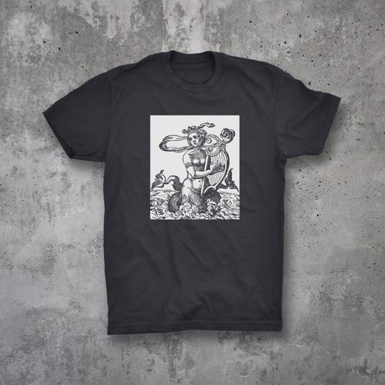 Discover Vintage Mermaid Woodcut T-Shirt