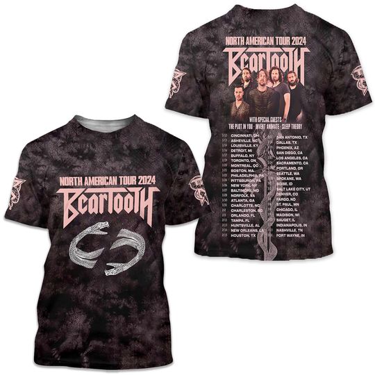 Discover Beartooth’s North American Tour 2024 with the Tour Dates 3D T-Shirt