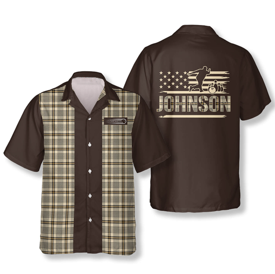 Discover Brown Glen Plaid Custom Bowling 3D Hawaiian Shirt, Hawaiian Shirts For Men