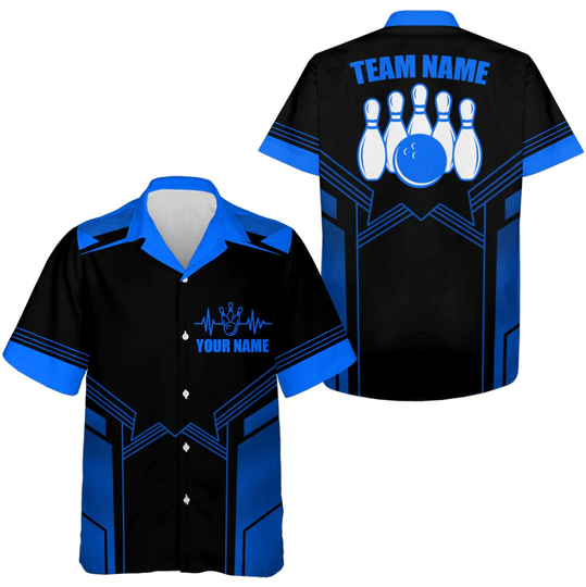 Discover Custom Blue Bowling 3D All Over Print Hawaiian Shirt, Bowling Hawaiian
