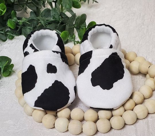 Discover Cow Print Baby Moccasin, Black and White Cow Print Baby Shoes