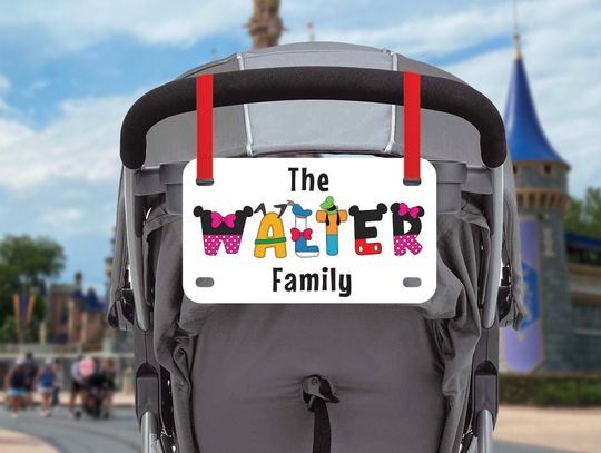Discover Personalized Stroller Plate, Stroller Sign, Amusement Park Tag