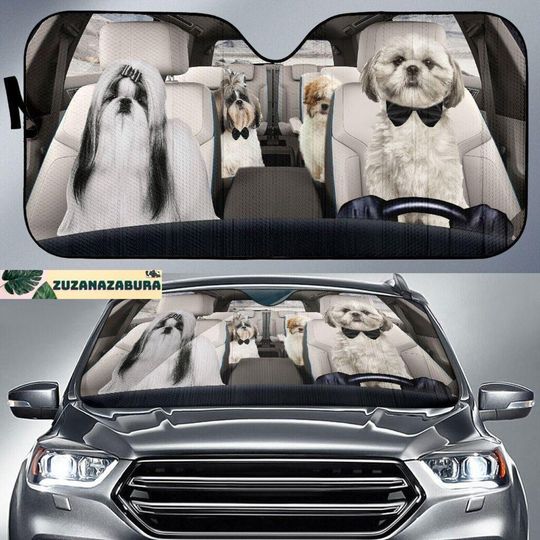 Discover Shih Tzu Family Funny Car Sun Shade