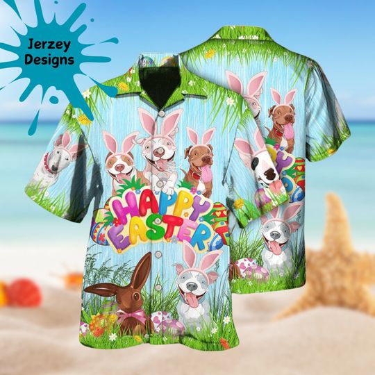Discover Funny Happy Easter Pitbulls Hawaiian Shirt Summer Beach Gift