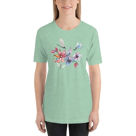 Discover Colorful Flowers And Dragonflies T-Shirt
