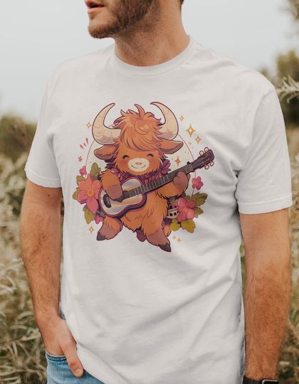 Discover Cute Highland Cow Musician shirt
