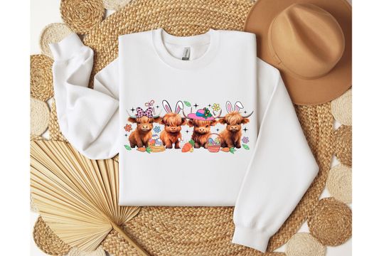 Discover Easter Highland Cows Sweatshirt, Easter Sweatshirt
