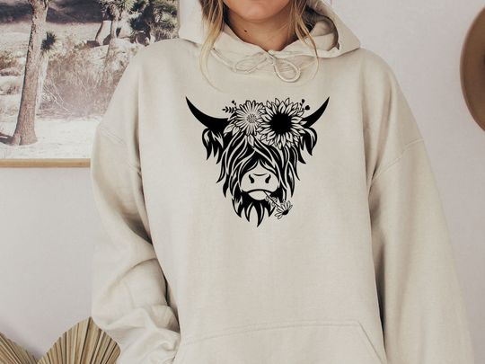 Discover Floral Highland Cow Hoodie Gift for Cow Lovers