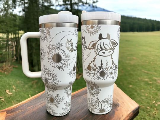 Discover Highland Cow 40oz Engraved Tumbler with Handle and Straw