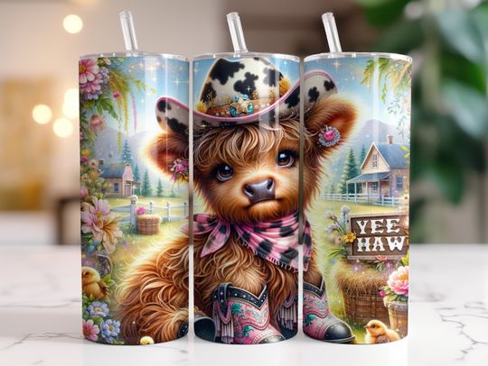 Discover Highland Cow Tumbler with Lid and Straw