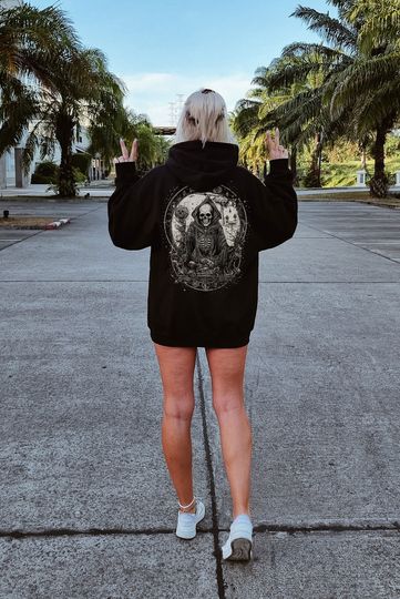 Discover Mystical Gothic Skeleton Hoodie Magical Graphic Hoodie