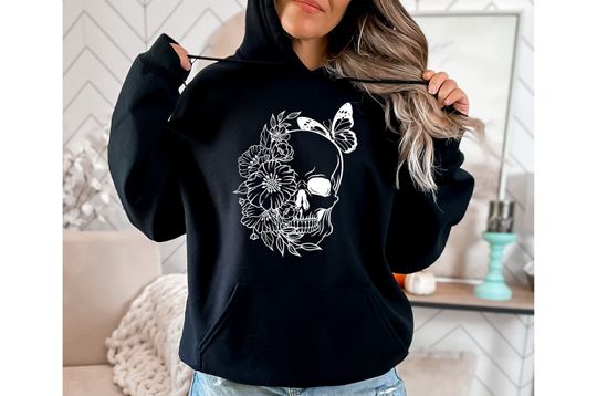 Discover Floral Skull Hoodie, Halloween Skull Hoodie