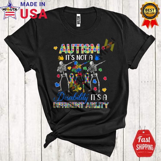 Discover It's A Different Ability, Humorous Autism Awareness Three Puzzle Skeleton Shirt