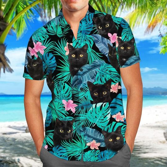 Discover Black Cat Hawaiian Shirt, Funny Black Cat Hawaiians
