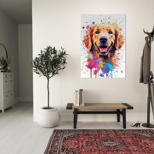 Discover Golden Retriever Poster - ! Colorful Watercolor Print