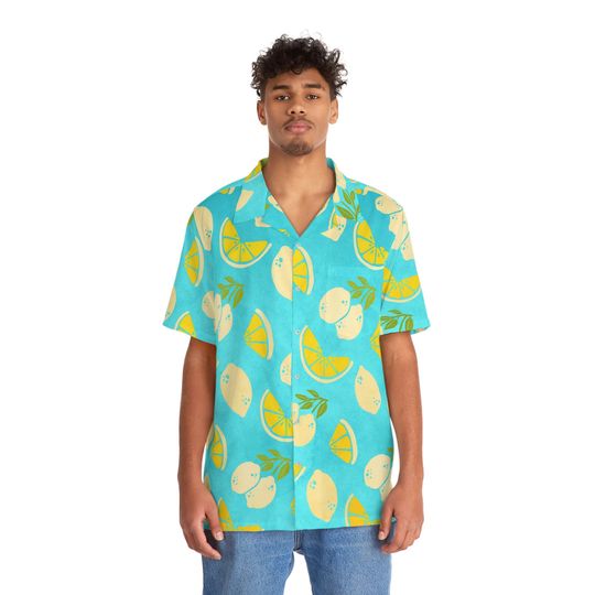 Discover Lemons and Teal Hawaiian Shirt, Fruits Aloha Shirt