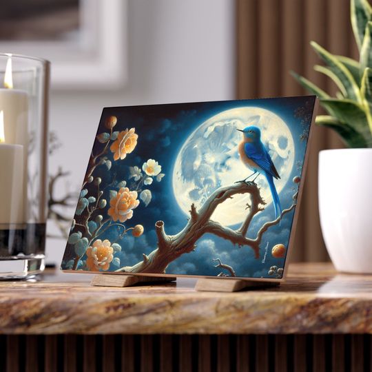 Discover The Blue Bird Ceramic Photos Tile, Home Decor