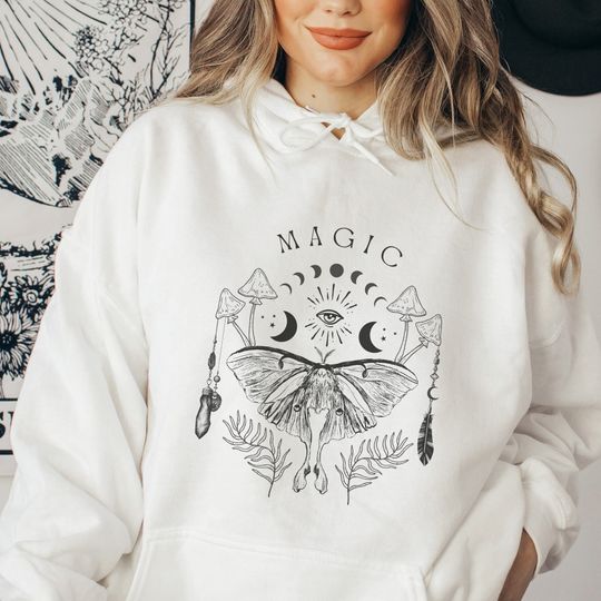 Discover Luna Moth Hoodie, Magic Witchy Celestial Hoodi