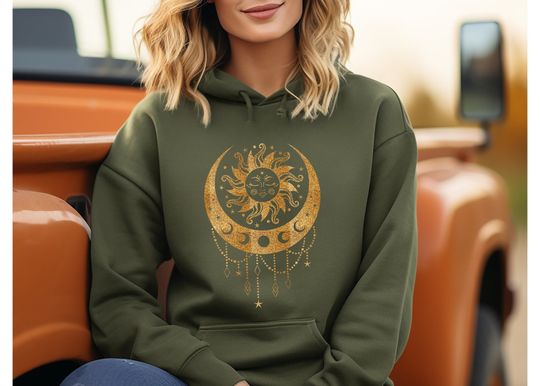 Discover Sun, Moon, Stars Hoodie, Mystical Vintage Celestial Hoodie