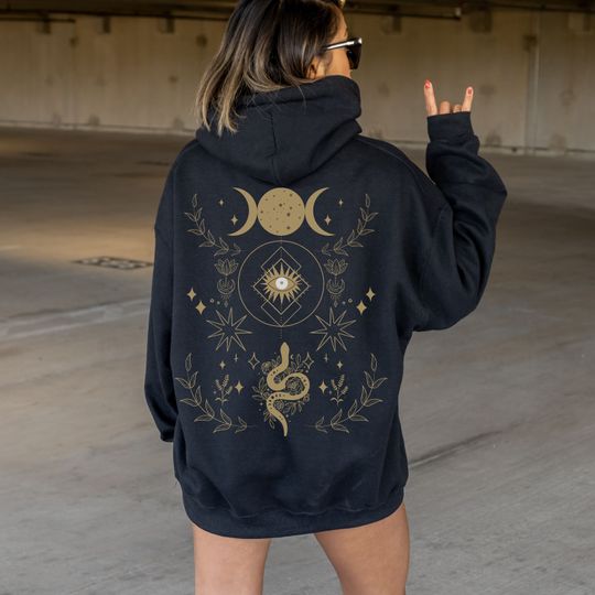 Discover Snake Shirt Moon Hoodie Design On Back Celestial Hoodie