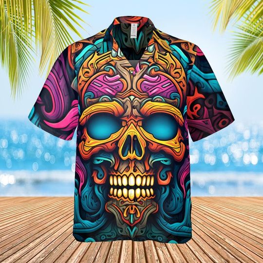 Discover Skull Bright Colorful Hawaiian Shirt
