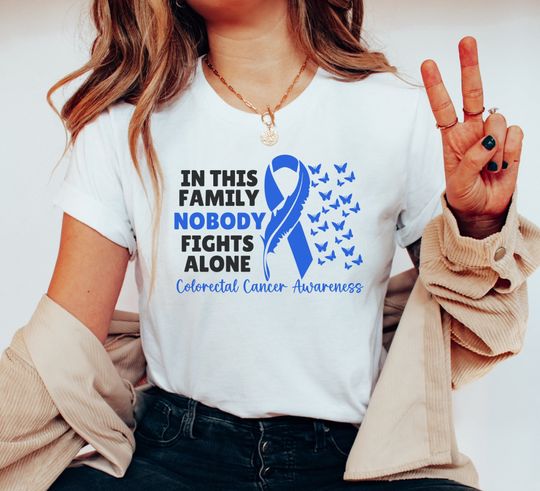 Discover Nobody Fights Alone Blue Ribbon Cancer T-Shirt