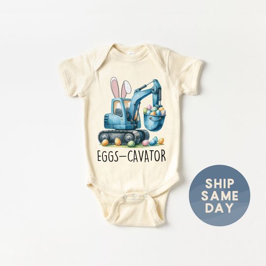 Discover Eggs-Cavator Onesie, Easter Baby Announcement Clothes