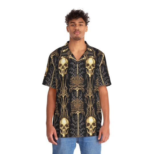 Discover Spines and Skulls, Gothic Hawaiian Shirt