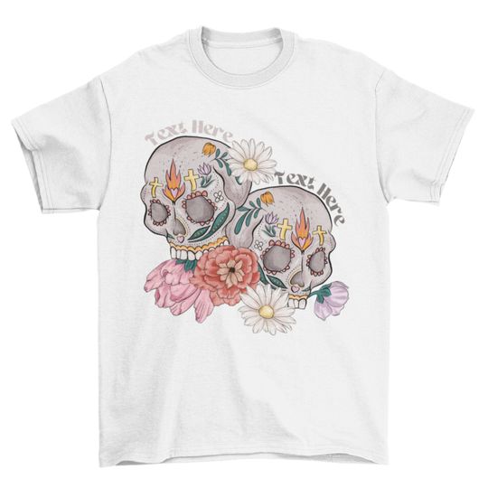 Discover Customized Skull With Flowers Around, Floral T-Shirt