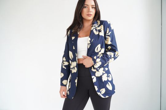 Discover Cool Bold Floral Pattern Blue and Cream Ladies Casual Blazers