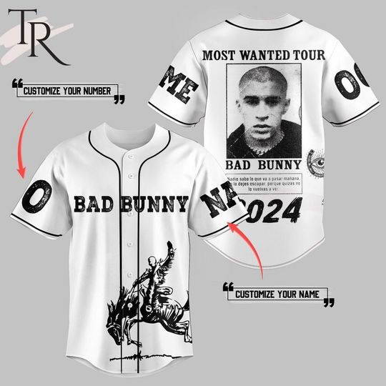 Discover Personalized Bad Bunny Most Wanted Tour 2024 Baseball Shirt