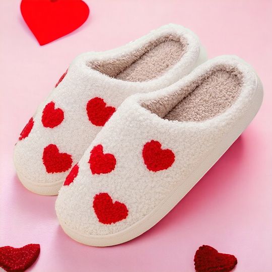 Discover Love Heart Slippers | Red Fluffy Heart Slippers For Winter