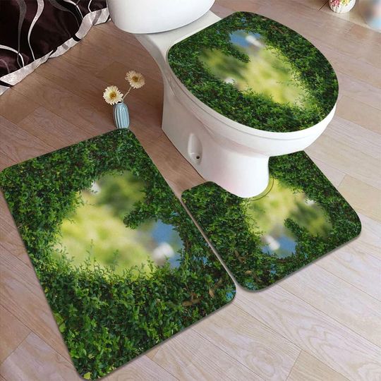 Discover Plant Bath Rug, Toilet Seat Cover Green Leaves Vines Creative Heart