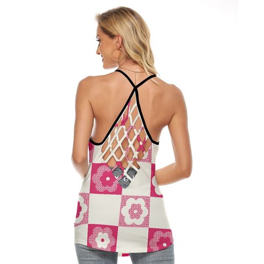Discover Womens Tank Top Criss Cross Open Back All-Over Print Microfiber Blend, Gift for Her
