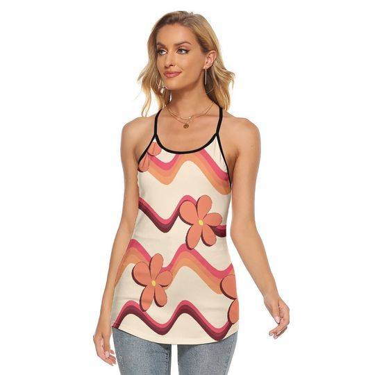 Discover Womens Tank Top Criss Cross Open Back All-Over Print Microfiber Blend