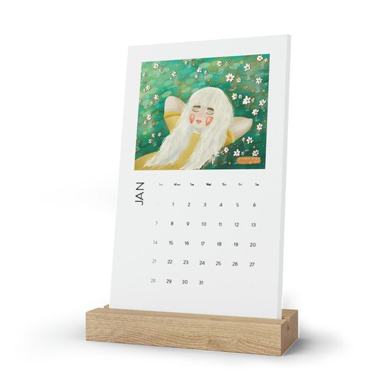 Discover Girl On A Flower Field Vertical Desk Calendar