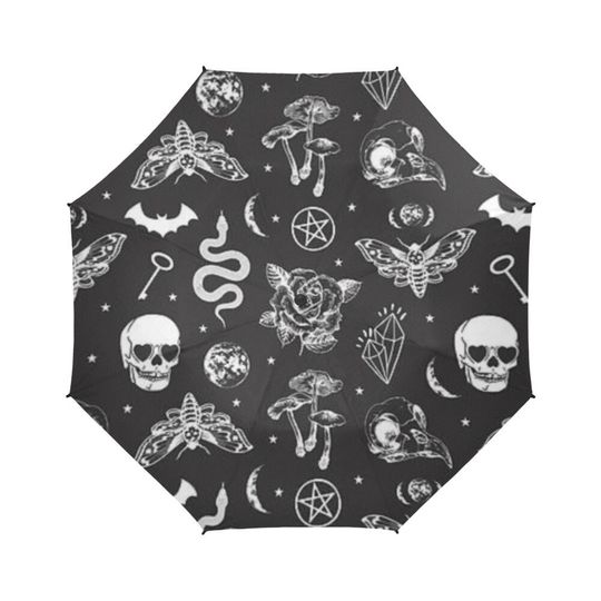 Discover Witchcraft Mystical Goth Crystal Mushroom Bat Skull Snake Moth Umbrella, Gothic Umbrella, Horror Umbrella