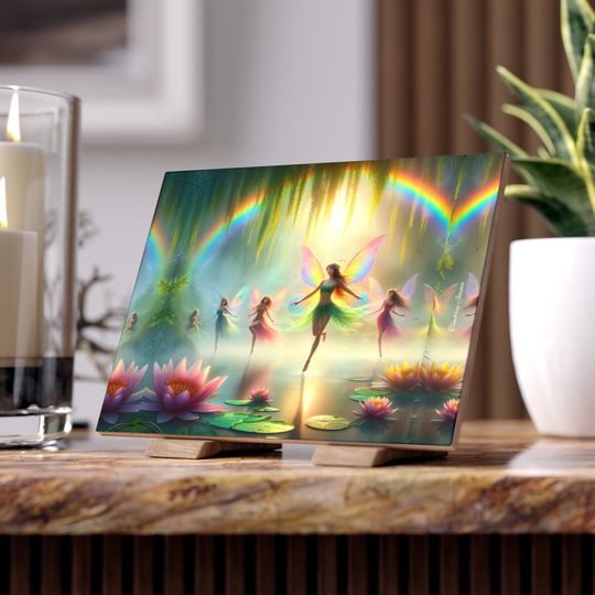 Discover Rainbow Fairy Dance Ceramic Photos Tile, Home Decor
