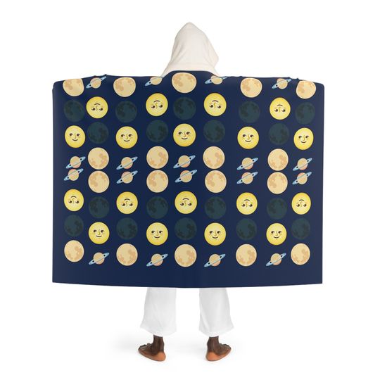 Discover Valentine's day space sun, moon, saturn night blue Hooded Sherpa Fleece Blanket