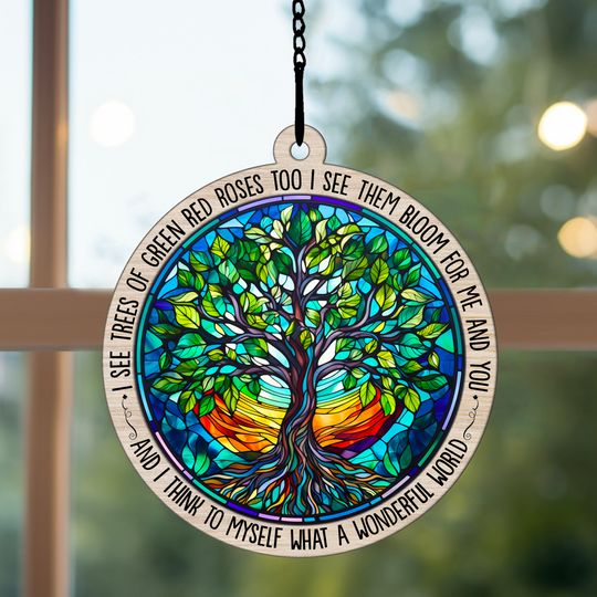 Discover Colorful Tree Acrylic Suncatcher, Tree Ornament, Love Quote Acrylic Suncatcher