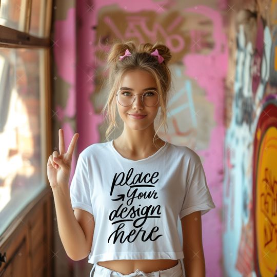Discover White Top Crop Mockup Teen Girl Teenager T-Shirt