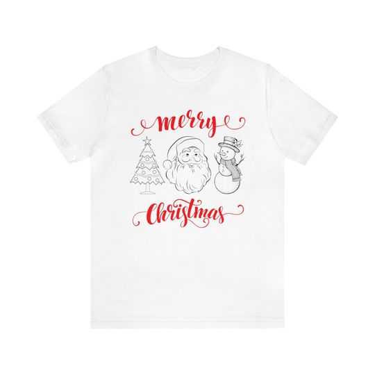 Discover Cheerful Holiday Trio Shirt: Santa, Tree, and Snowman