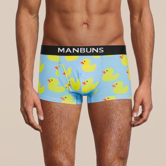 Discover Men's Rubber Duck Boxer Trunks with Pouch, Men's Blue and Yellow Underwear