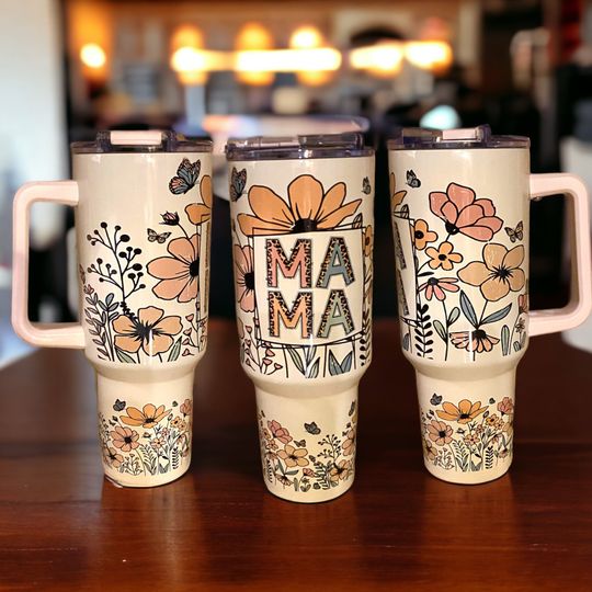 Discover 40 oz MAMA Floral Insulated Tumbler with Handle