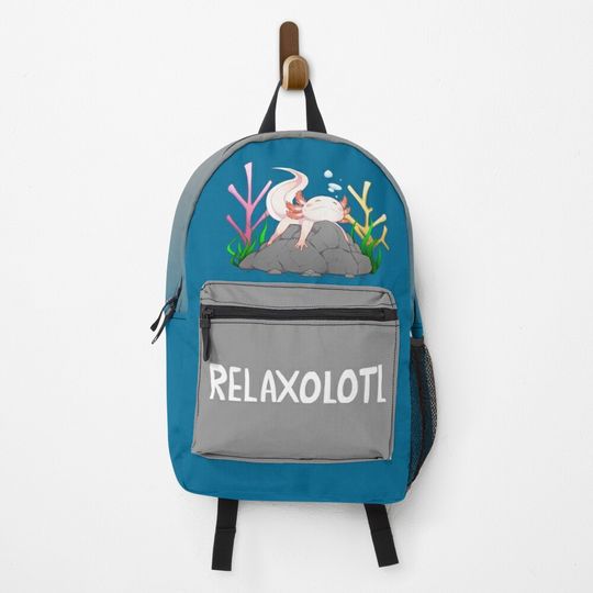 Discover Relaxolotl a cute relaxing axolotl on a rock Backpack
